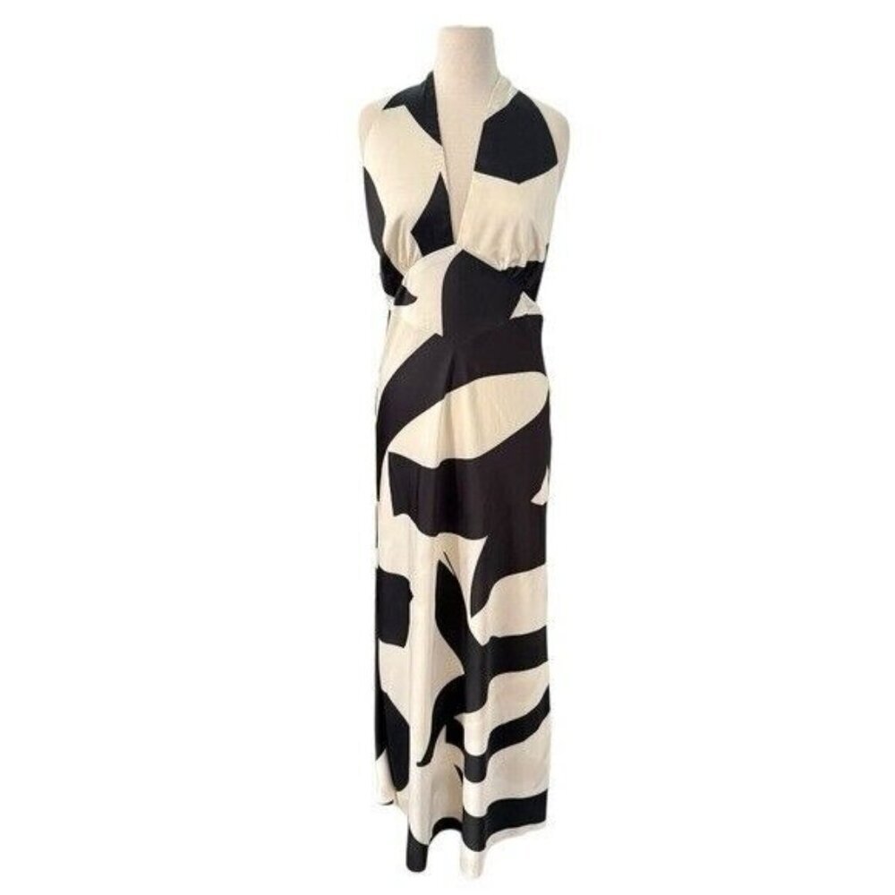 ANTHROPOLOGIE Bardot Citron Halter Midi Dress Black Ivory NEW - Picture 2 of 9